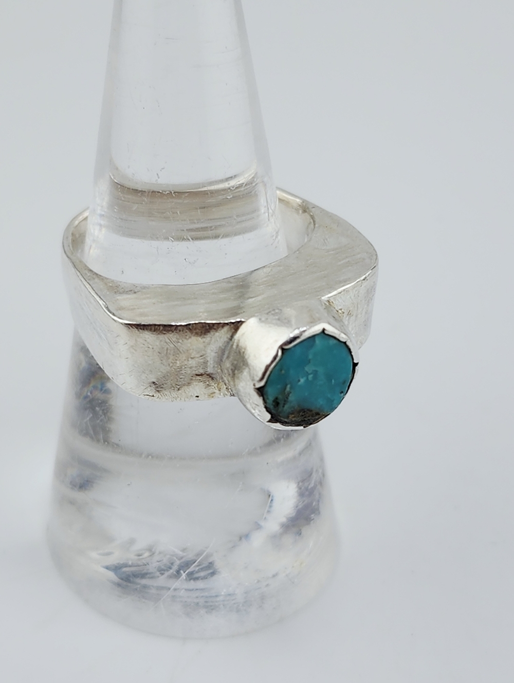 TURQUOISE HALLOW RING HANDMADE IN RECYCLED STERLING SILVER SIZE 7